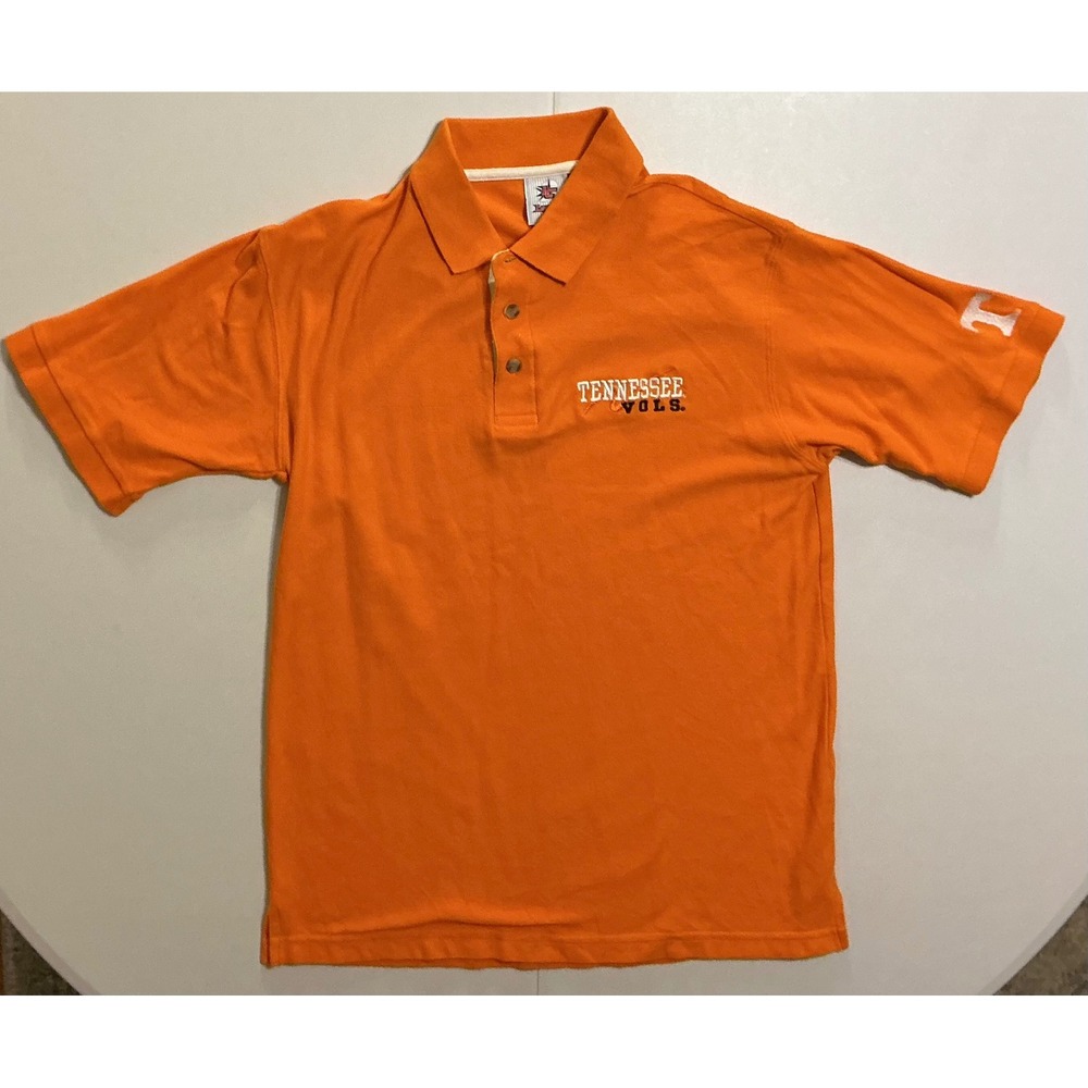 VTG Y2K Tennessee Vols Polo Shirt Mens L Orange NCAA Short Sleeve Cotton‎